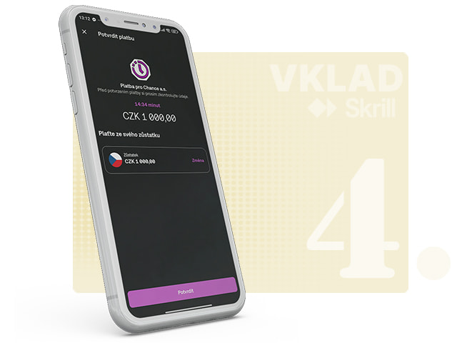 Dokončení vkladu Skrill v aplikaci