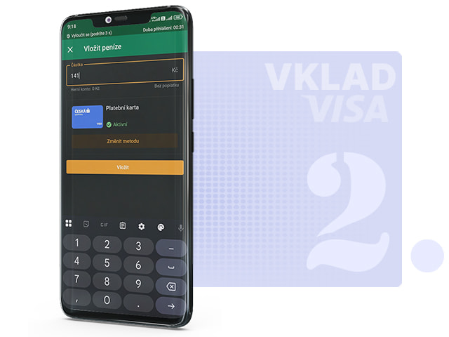 Nastavení částky pro vklad přes Visa kartu v casinu Chance