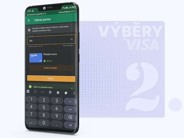 Zadání částky pro výběr přes kartu Visa v online casinu Chance