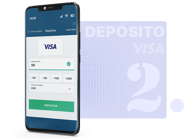 Escolha do montante de depósito, com a introdução dos detalhes do cartão