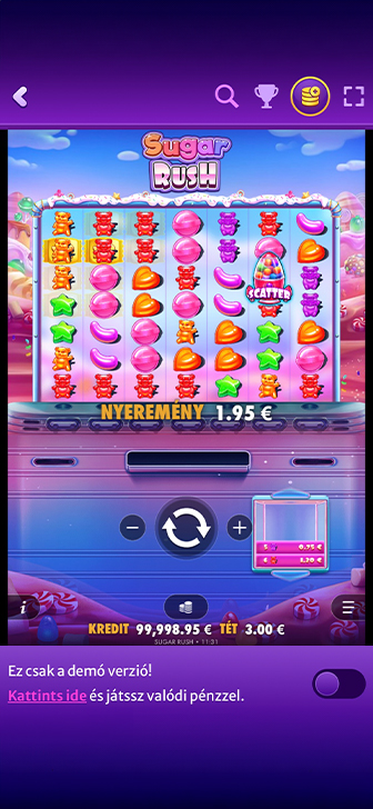 A Sugar Rush nyerőgép játékfelülete