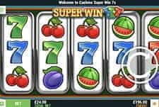 The rows and reels of the Super Spinning 7s slot game at Cashmo.