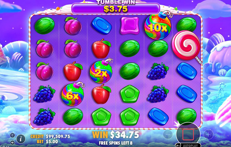 Screenshot from the free spins round of Sweet Bonanza