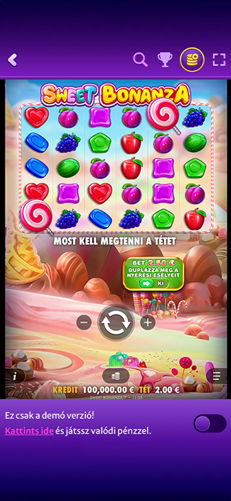 A Sweet Bonanza nyerőgépe játékfelülete