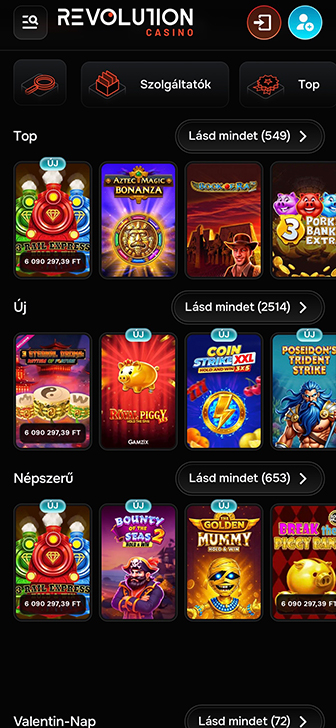 Játékkínálat egy valódi pénzes kaszinóban