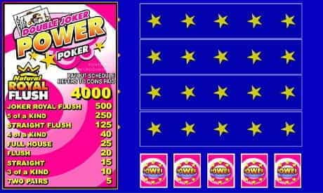 the layout of a Double Joker Power Poker video poker game in an online casino
