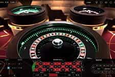 The game wheel and betting track of roulette.