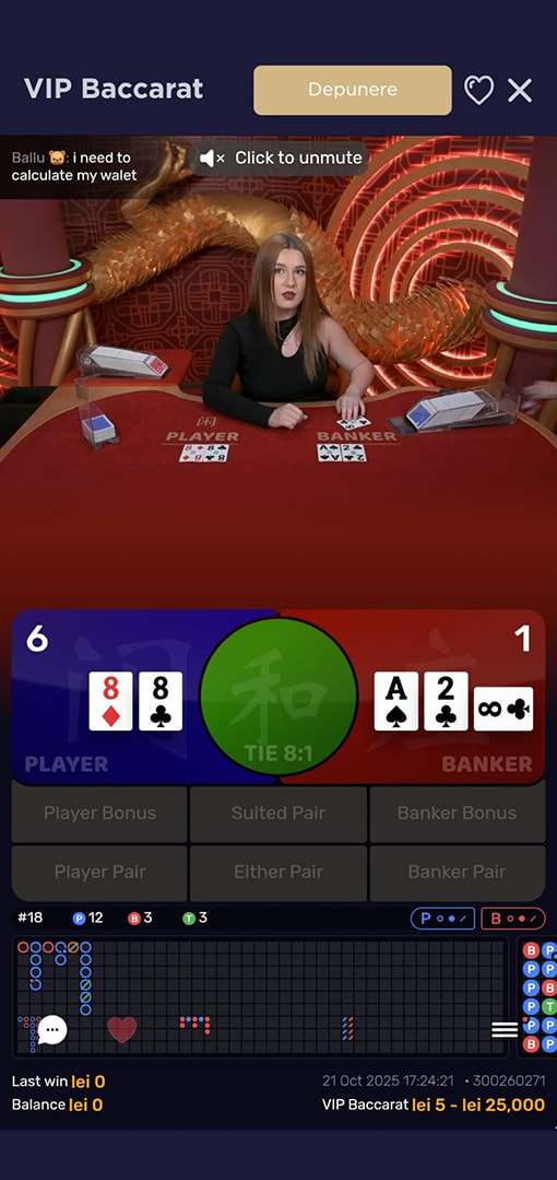 VIP Baccarat jucat la WinBoss Casino