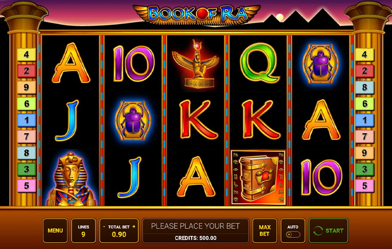 Screenshot cu slotul Book of Ra dezvoltat de Novomatic