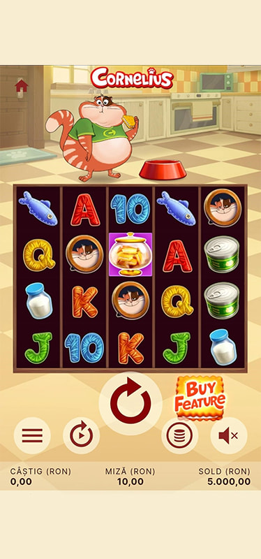 Butonul de activare a jocului bonus Buy Feature la slotul Cornelius de la NetEnt