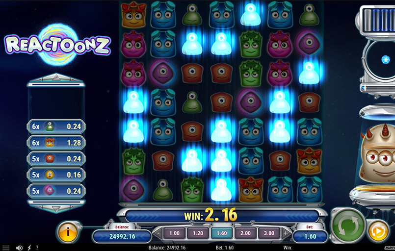 Screenshot cu contorul care se umple de la câștiguri la slotul Reactoonz