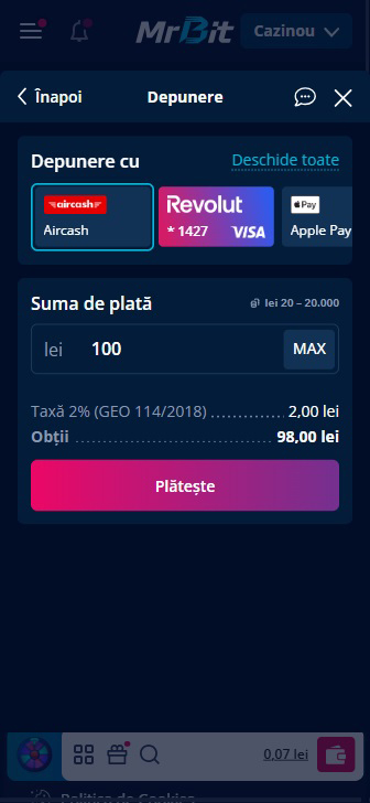 Depunere prin Aircash la Mr Bit