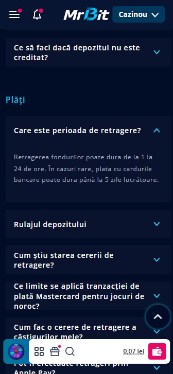 Timpul de procesare al retragerilor la Mr Bit