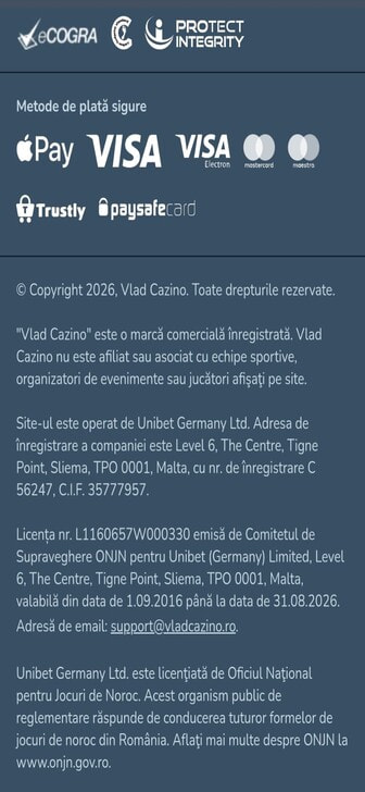 Informațiile despre licența cazinoului, autoritatea emitentă și alte acreditări