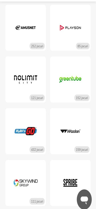 Selecție de furnizori de software cu numărul de jocuri disponibil pe site
