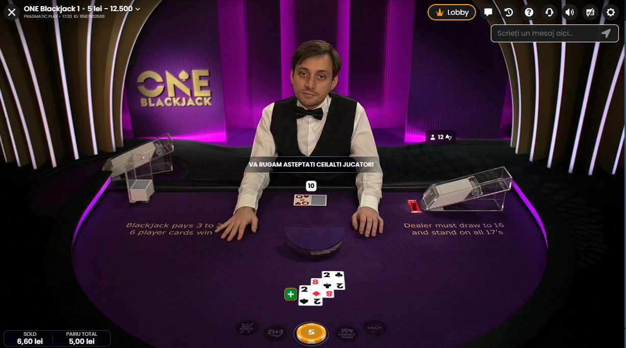 One Blackjack versiune multiplayer la Vlad Cazino