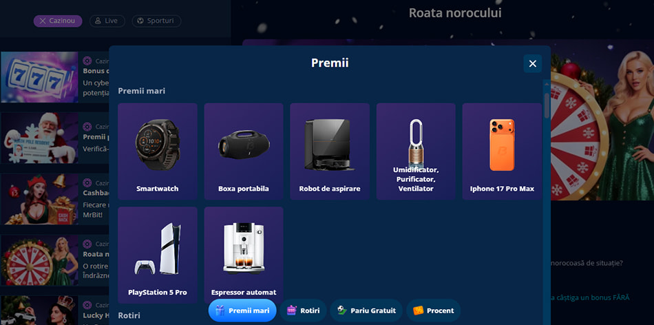 Roata Norocului Mr Bit Casino cu premii mari