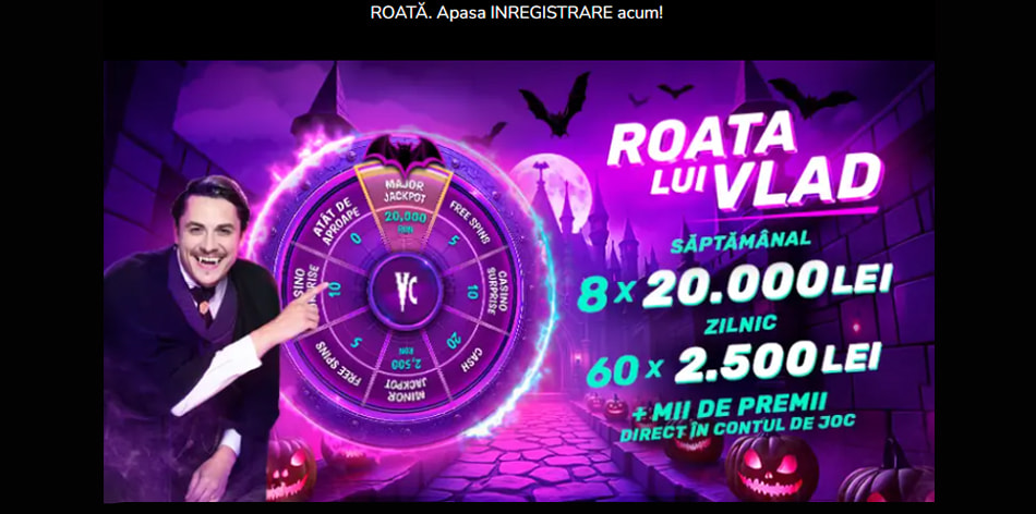 Oferta Roata lui Vlad cu premii cash zilnic și săptămânal.