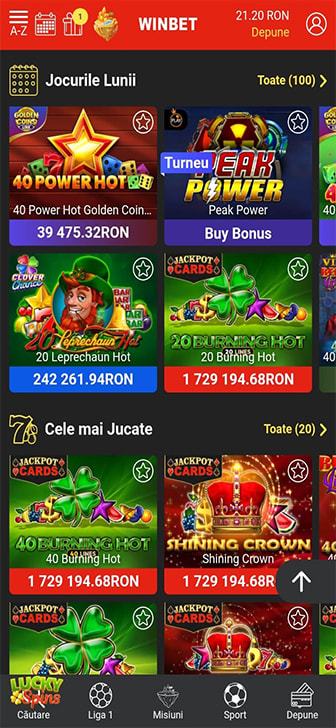 Oferta de jocuri la Winbet