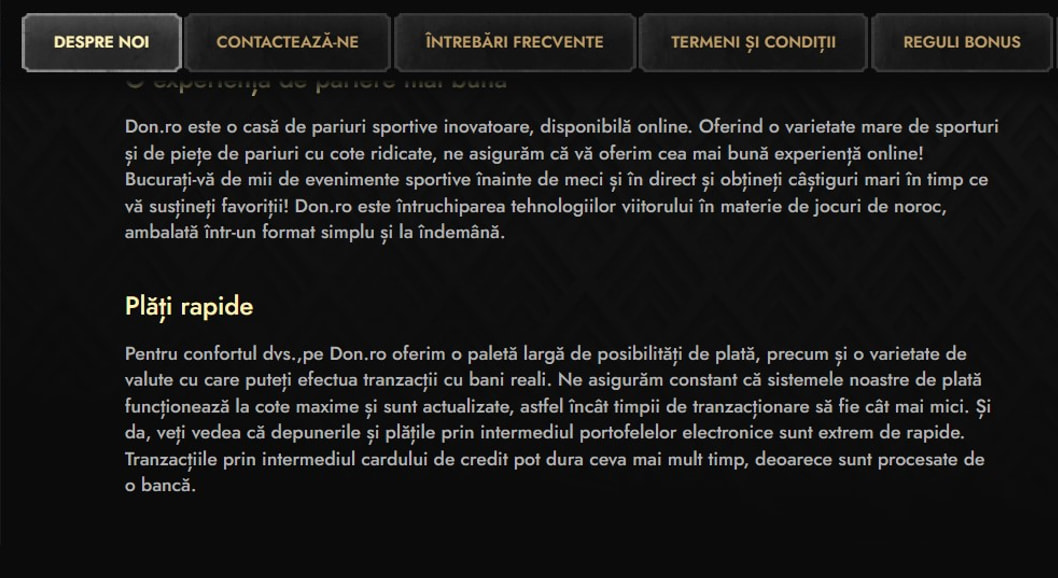 Plăți rapide la Don.ro Casino