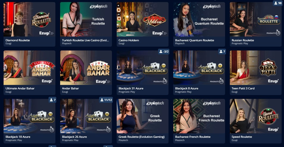 Selecție de mese live casino la Mr Bit