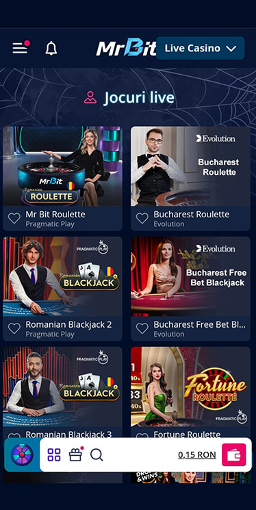 Oferta de jocuri live Mr Bit
