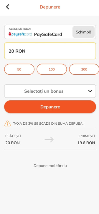 Depunere minimă cu PaysafeCard la Luck