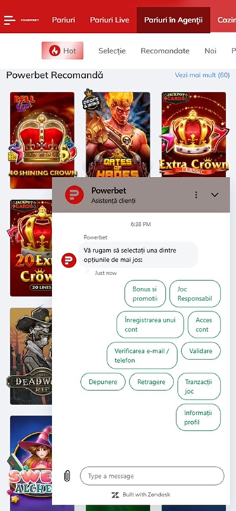 Chat live pentru asistența clienților, în limba română.