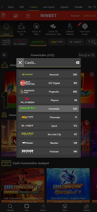 Categoriile de jocuri pe o platformă de cazinou online străin.