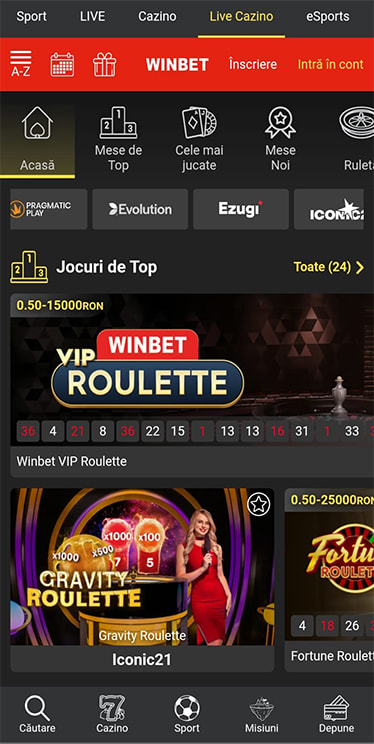 Oferta de jocuri live Winbet