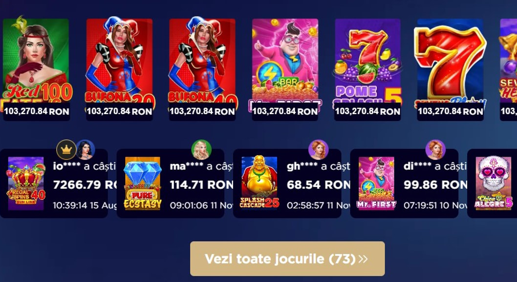 Statistici cu ultimele câștiguri la sloturi la WinBoss Casino