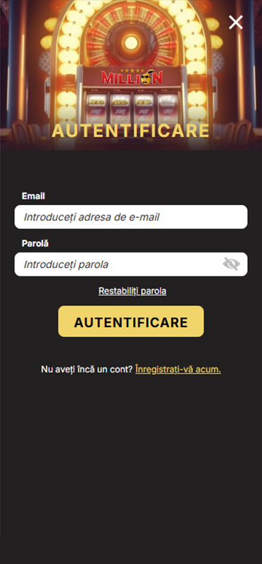 Pagina de autentificare la Million Casino