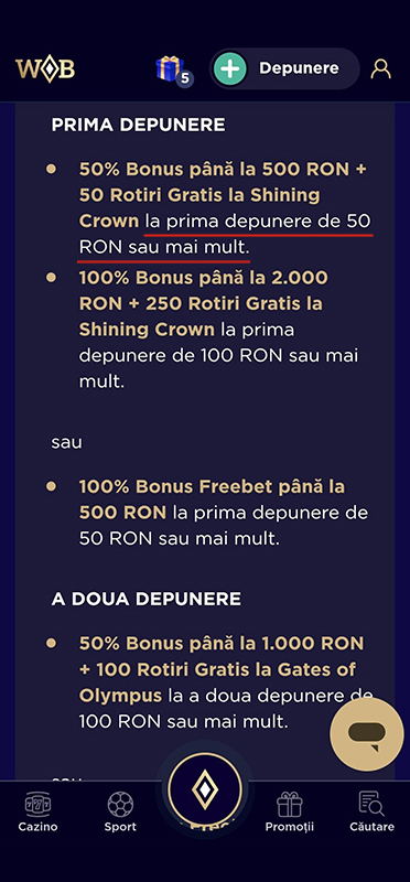 Cerințe de depunere la WinBoss Casino