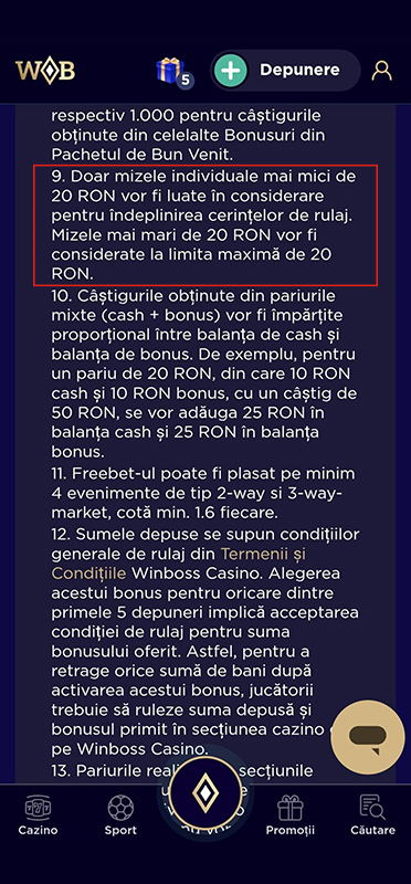 Pariuri minime obligatorii la WinBoss Casino