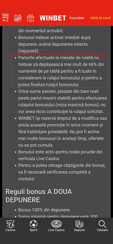 Termeni nefirești la bonusul de la Winbet Casino