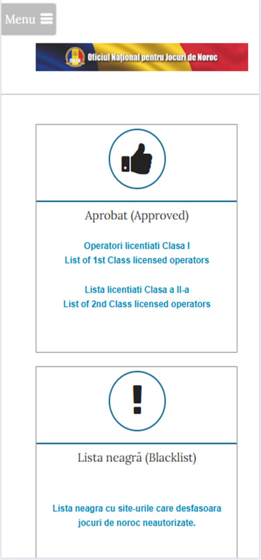 Pagina de aterizare a site-ului oficial ONJN
