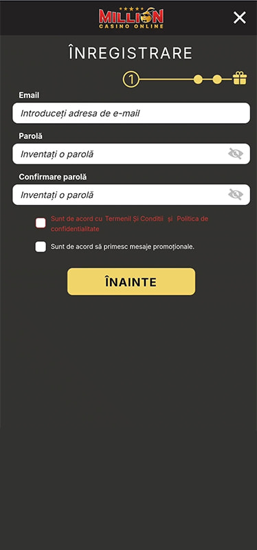 Credențiale contului la Million Casino