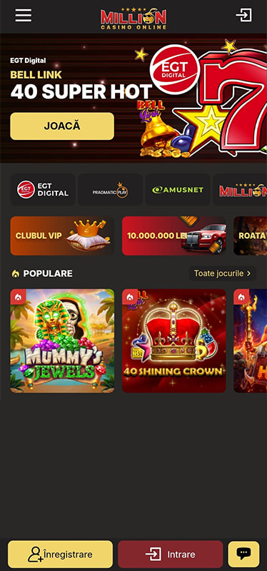 Pagina de înregistrare Million Casino
