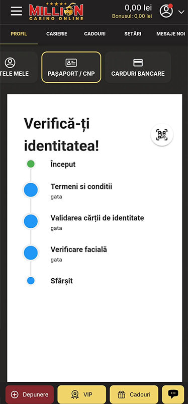 Verificarea contului la Million Casino