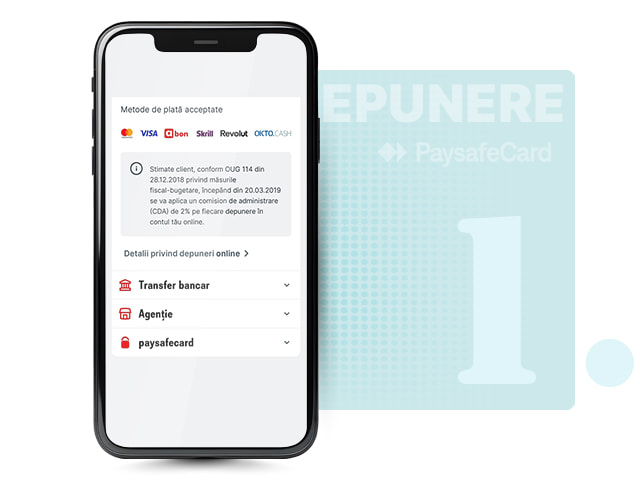 Alege PaysafeCard dintre  metodele afișate