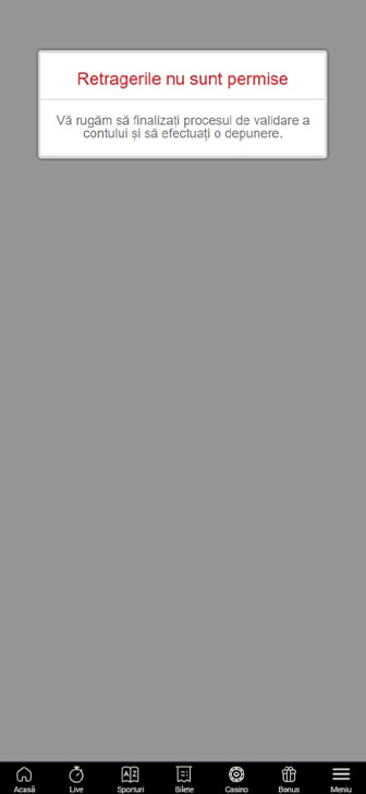 Avertizare pentru verificarea contului înainte de retrageri