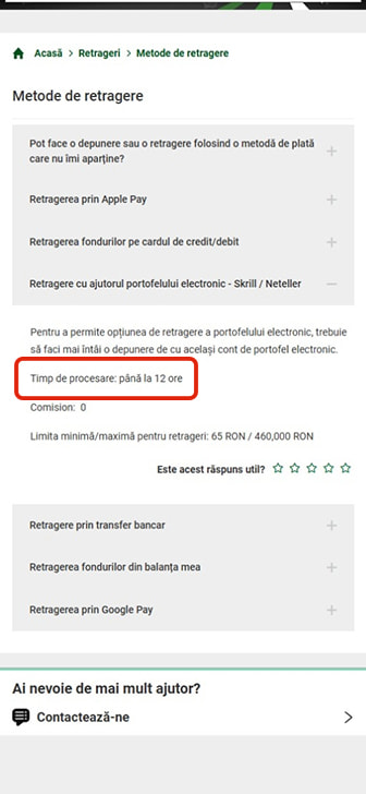 Timpul de retragere prin portofele electronice