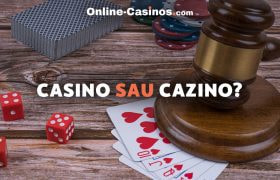 Logo-ul site-ului Online-Casinos.com și întrebarea "Casino sau cazino?"