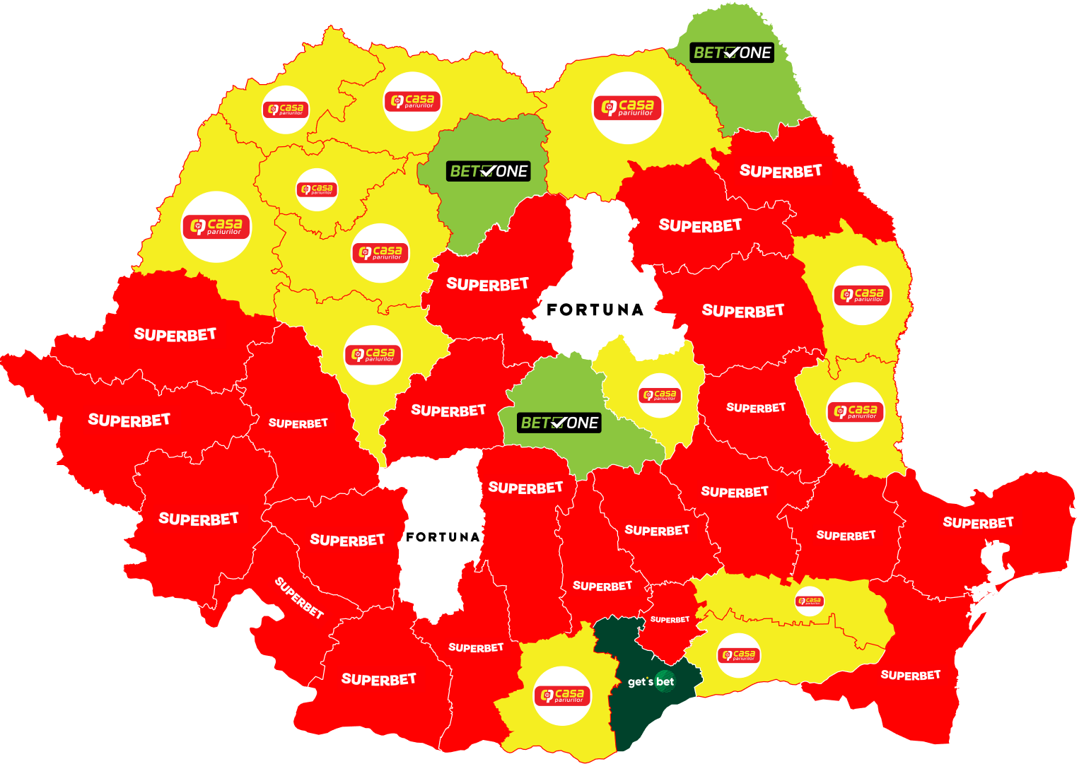 Cele mai populare branduri de jocuri de noroc în fiecare județ