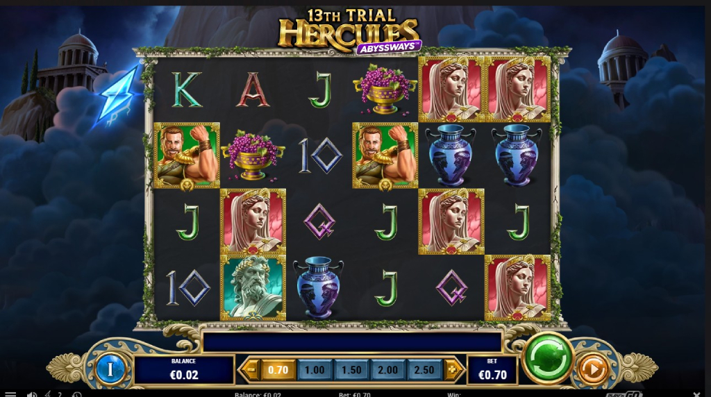 Screenshot de la noul slot n13th Trial Hercules Abyssways dezvoltat de Play’n GO