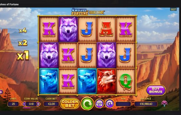 Screenshot de la noul slot 4 Wolves of Fortune de la Yggdrasil