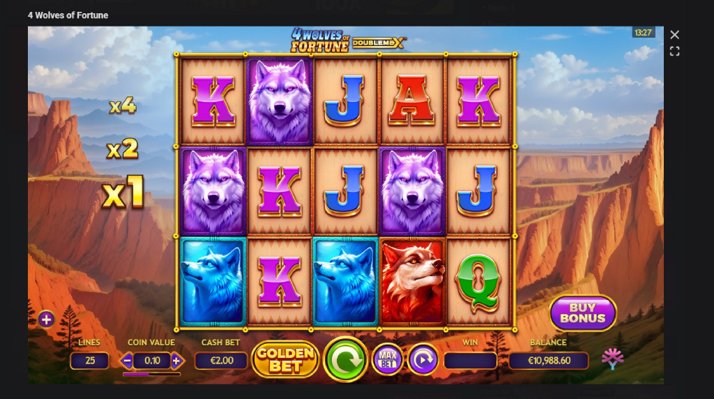 Screenshot de la noul slot 4 Wolves of Fortune de la Yggdrasil