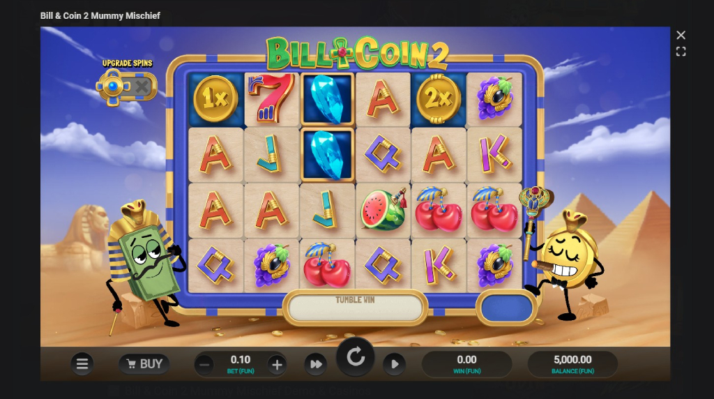 Screenshot cu noul slot Bill & Coin 2: Mummy Mischief dezvoltat de Relax Gaming