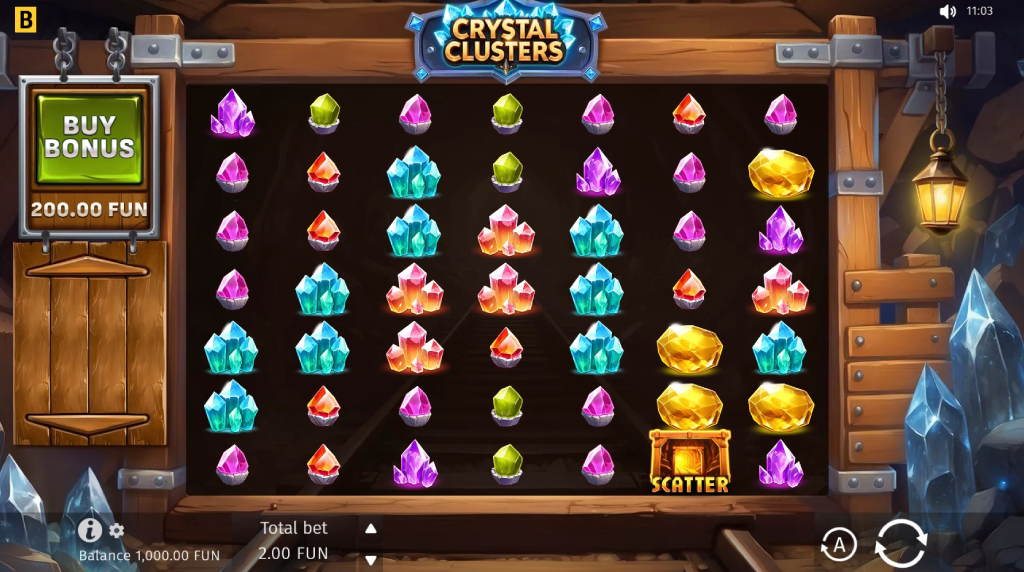 Screenshot de la noul slot Crystal Clusters dezvoltat de BGaming
