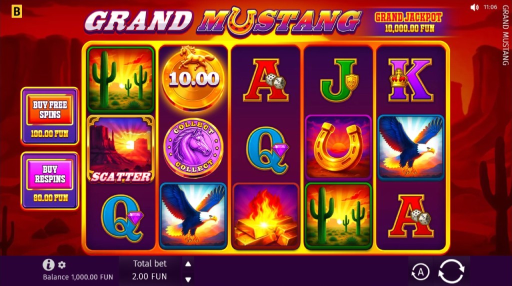 Screenshot de la noul slot Grand Mustang dezvoltat de BGaming